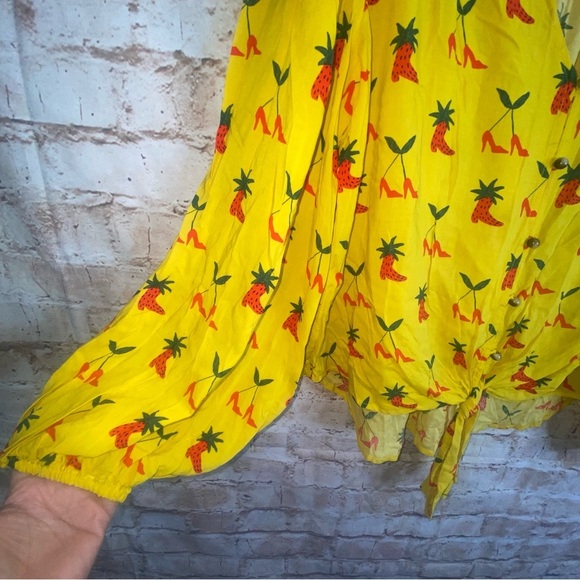 Anthropologie Kendra Dandy Dreamers Yellow Red Western Whimsy Blouse Size 10 - Picture 4 of 7